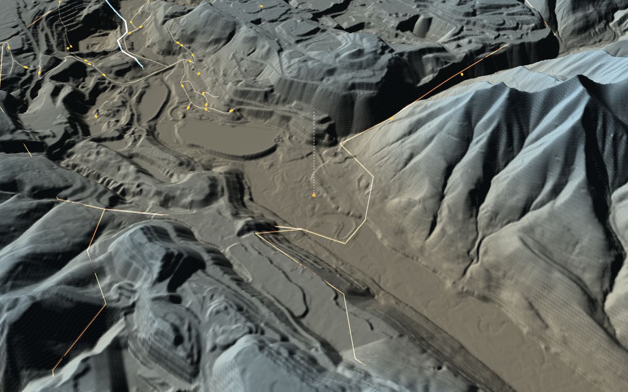 Fording River coal mine rendered from airborne lidar
